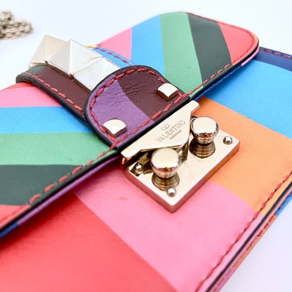 VALENTINO 1973 Rainbow Mini Lock Bag Rockstud Stripe Chevron Crossbody - Picture 11 of 16